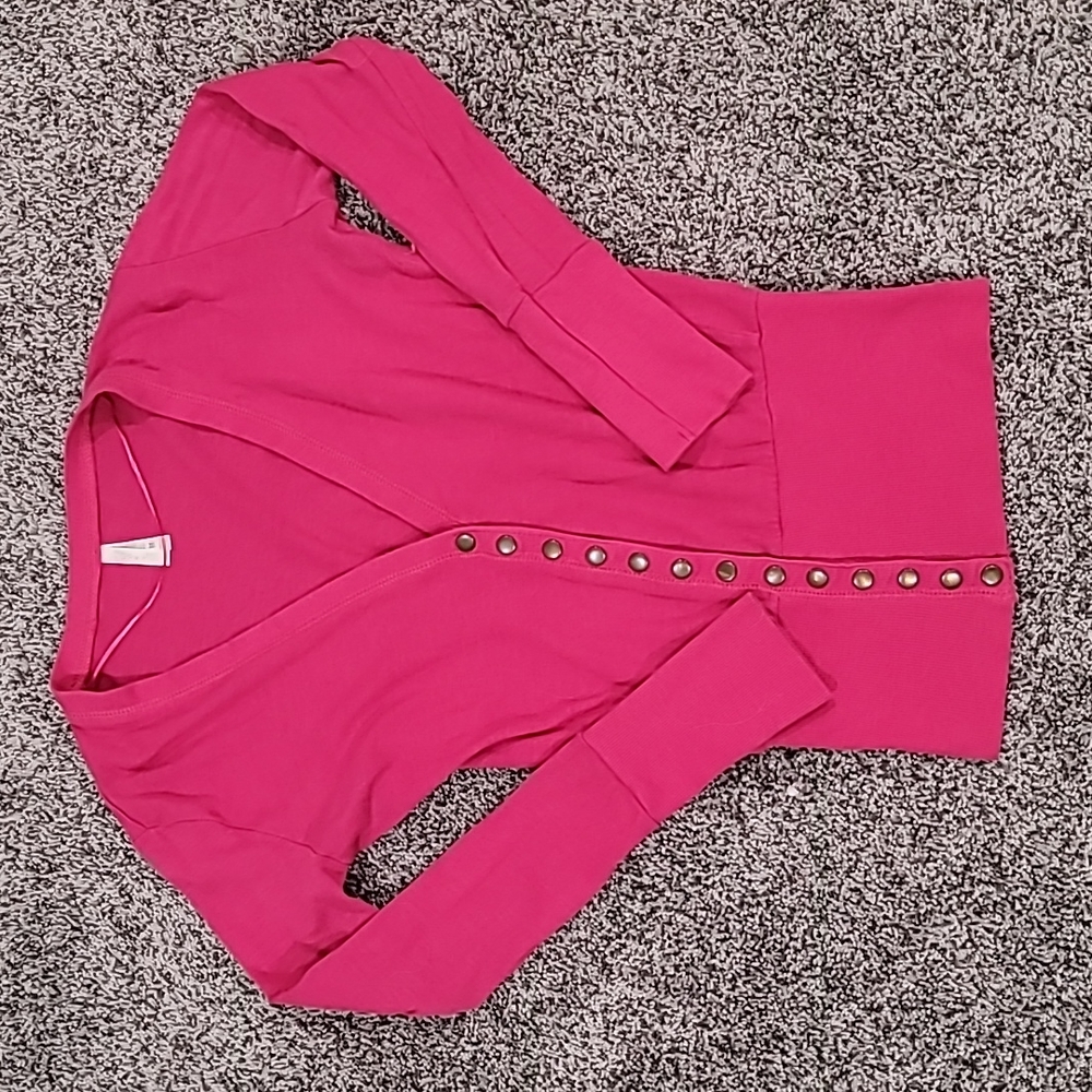 Pink Cardigan with Bronze Buttons